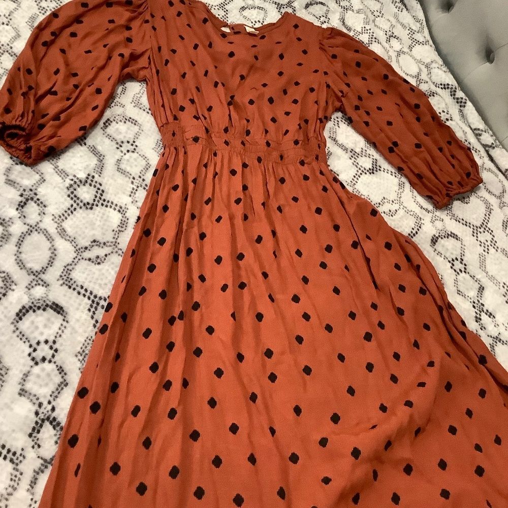 Marfinno dress medium burnt orange black polka dots